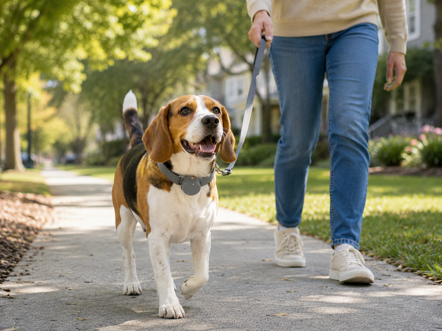 A dog's everyday scene of increasing activity by walking with its owner